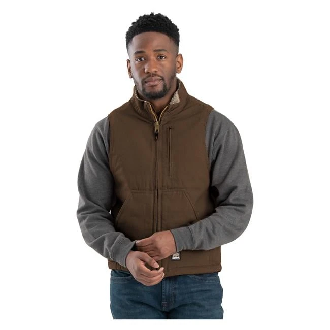 Men's Berne Workwear Heartland Sherpa-Lined Washed Duck Vest 1 Men's Berne Workwear Heartland Sherpa-Lined Washed Duck Vest