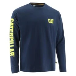 Men's CAT Long Sleeve Trademark Banner T-Shirt -Carhartts Clothing Store 0 650 cat long sleeve trademark banner t shirt blue hi vis yellow