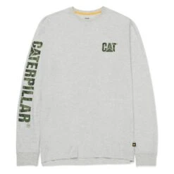 Men's CAT Long Sleeve Trademark Banner T-Shirt -Carhartts Clothing Store 0 650 cat long sleeve trademark banner t shirt cream heather