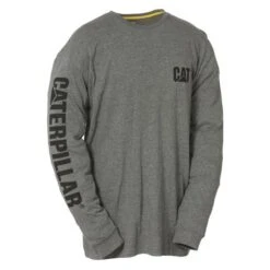 Men's CAT Long Sleeve Trademark Banner T-Shirt -Carhartts Clothing Store 0 650 cat long sleeve trademark banner t shirt dark heather gray