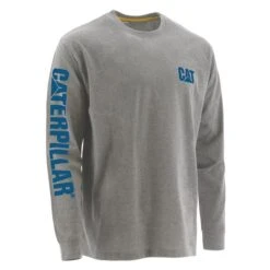 Men's CAT Long Sleeve Trademark Banner T-Shirt -Carhartts Clothing Store 0 650 cat long sleeve trademark banner t shirt heather gray blue
