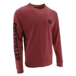 Men's CAT Long Sleeve Trademark Banner T-Shirt -Carhartts Clothing Store 0 650 cat trademark banner long sleeve t shirt brick heather