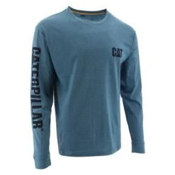 Men's CAT Long Sleeve Trademark Banner T-Shirt -Carhartts Clothing Store 0 650 cat trademark banner long sleeve t shirt real teal heather
