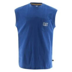 Men's CAT Trademark Sleeveless Pocket T-Shirt 19 Men's CAT Trademark Sleeveless Pocket T-Shirt -Carhartts Clothing Store 0 650 cat trademark sleeveless pocket t shirt bright blue