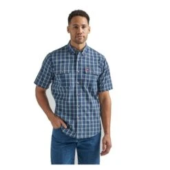 Men's Wrangler Foreman Plaid Shirt -Carhartts Clothing Store 0 650 wrangler foreman plaid shirt navy green