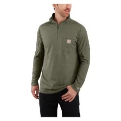 Men's Carhartt Force Relaxed-Fit Midweight Long Sleeve 1/4 Zip Pocket T-Shirt -Carhartts Clothing Store 1 1001 carhartt force relaxed fit midweight long sleeve 1 4 zip pocket t shirt basil heather