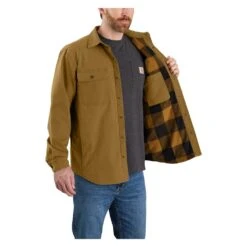 Men's Carhartt Rugged Flex Relaxed Fit Canvas Fleece-Lined Shirt Jac -Carhartts Clothing Store 1 1001 carhartt rugged flex relaxed fit canvas fleece lined shirt jac oak brown