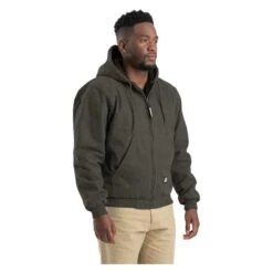 Men's Berne Workwear Original Washed Hooded Jacket - Quilt Lined -Carhartts Clothing Store 2 650 berne workwear original washed hooded jacket quilt lined olive duck