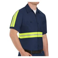 Men's Red Kap Enhanced Visibility Industrial Work Shirt -Carhartts Clothing Store 2 650 red kap enhanced visibility industrial work shirt navy yellow silver yellow visibility trim